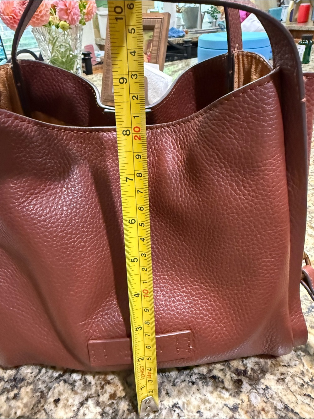Structured Pebbled Leather Crossbody/Tote Bag in Chestnut Brown - Picture 12 of 14